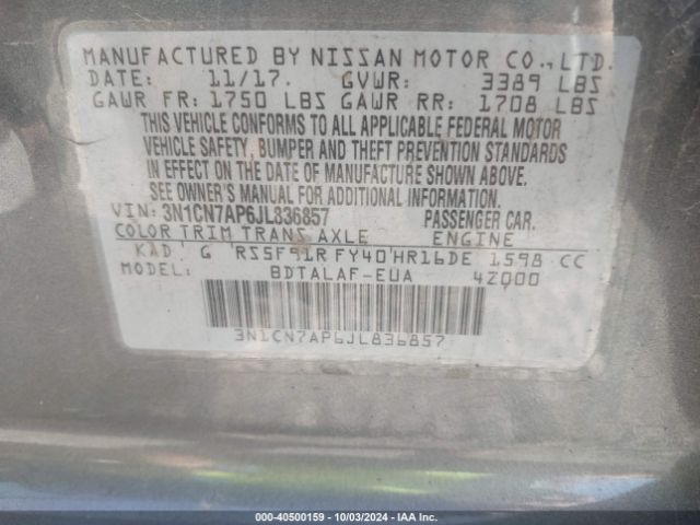 3N1CN7AP6JL836857 Nissan Versa 1.6 S