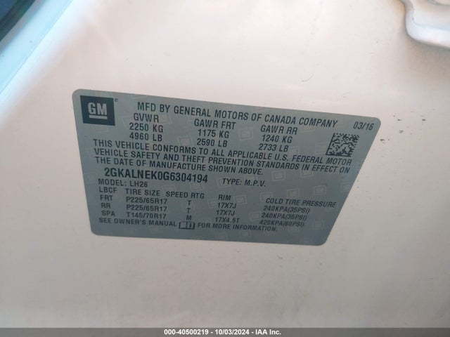 GMC Terrain Sle-2 2016 2GKALNEK0G6304194 Image 9