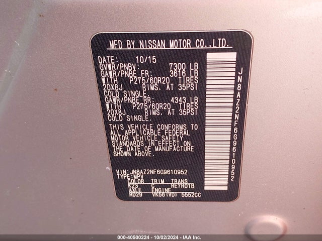 Infiniti QX80 2016 JN8AZ2NF6G9610952 Image 9