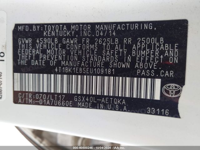 4T1BK1EB5EU109181 Toyota Avalon Xle Touring