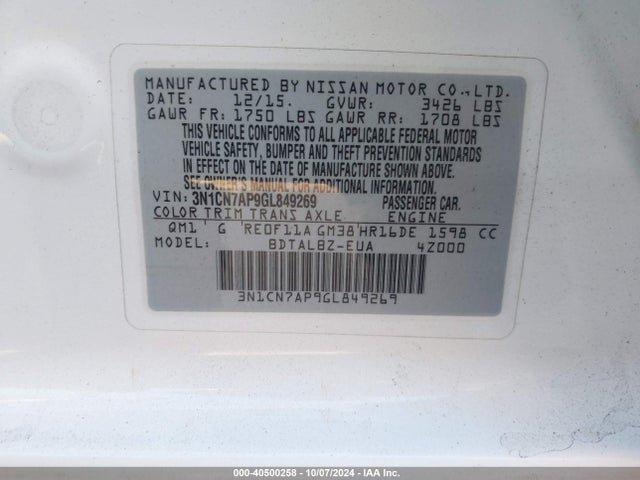 Nissan Versa 1.6 Sv 2016 3N1CN7AP9GL849269 Image 9