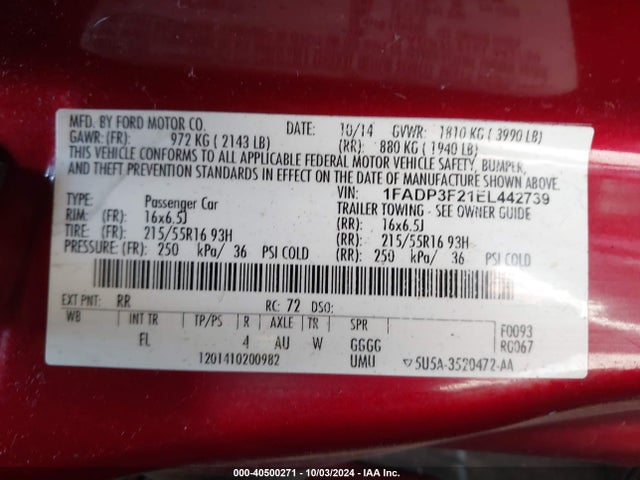 Ford FOCUS SE 2014 1FADP3F21EL442739 Image 9