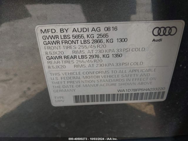 WA1D7BFP5HA033220 Audi Q5 3.0t Premium Plus