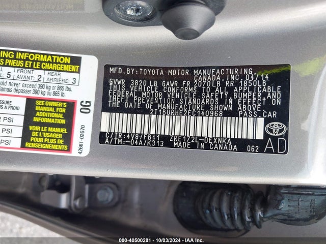 Toyota COROLLA LE 2014 2T1BURHE2EC140968 Image 9