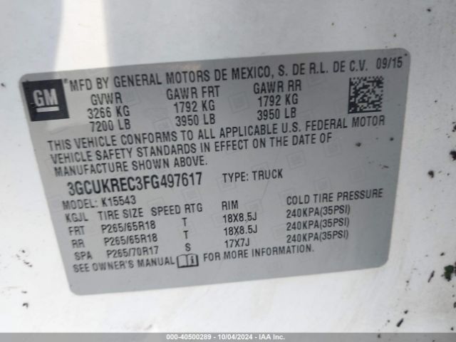 3GCUKREC3FG497617 Chevrolet Silverado 1500 2lt