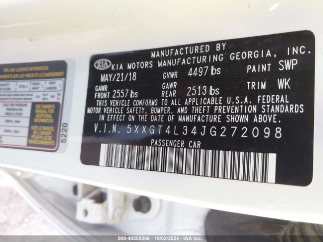 5XXGT4L34JG272098 KIA Optima Lx