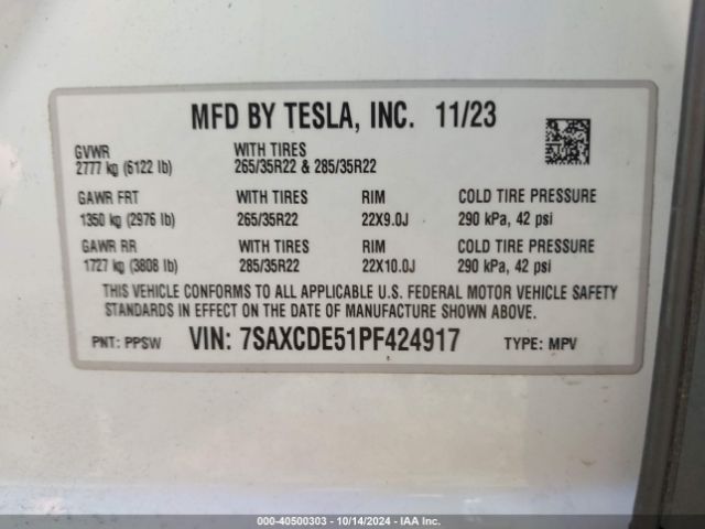 7SAXCDE51PF424917 Tesla Model X Dual Motor All-wheel Drive/standard Range
