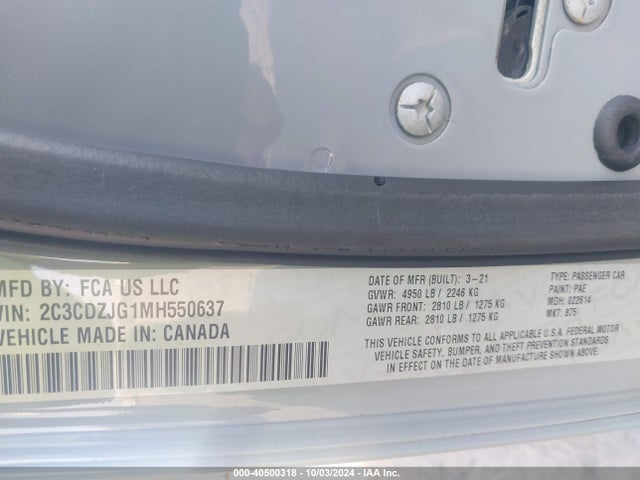 2C3CDZJG1MH550637 Dodge Challenger Gt