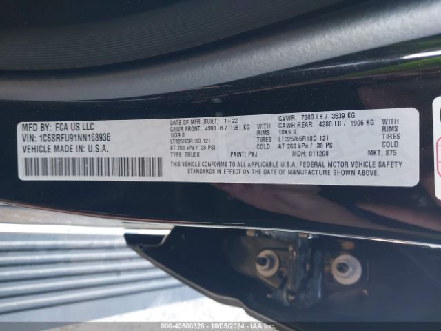 1C6SRFU91NN168936 RAM 1500 Trx