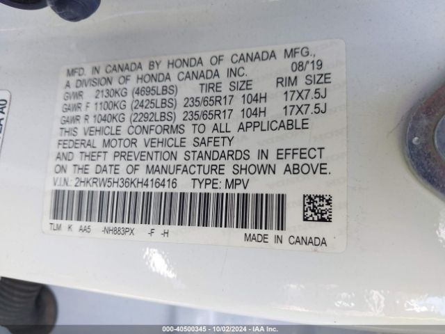 2HKRW5H36KH416416 Honda CR-V LX