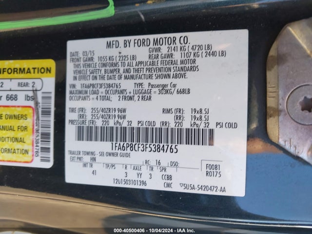Ford Mustang Gt Premium 2015 1FA6P8CF3F5384765 Image 9