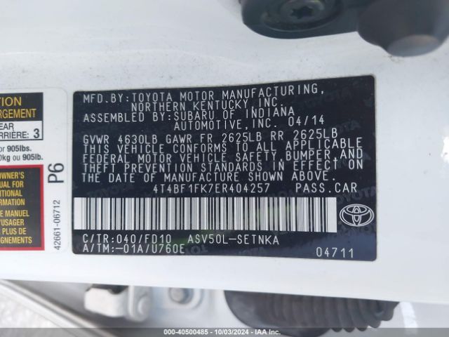 4T4BF1FK7ER404257 Toyota CAMRY LE