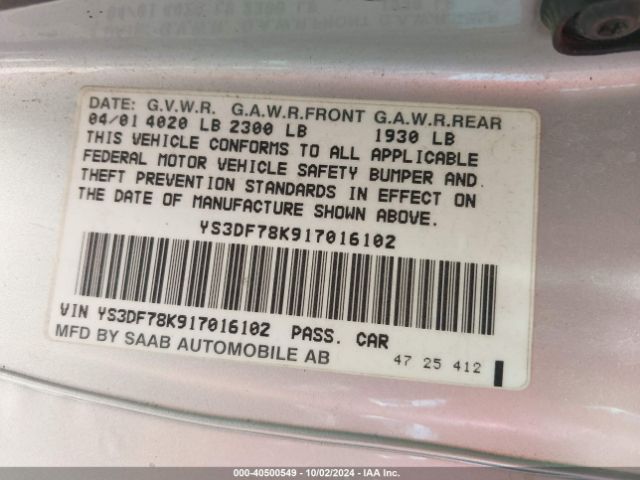 2001 SAAB 9-3 YS3DF78K917016102 Photo 8