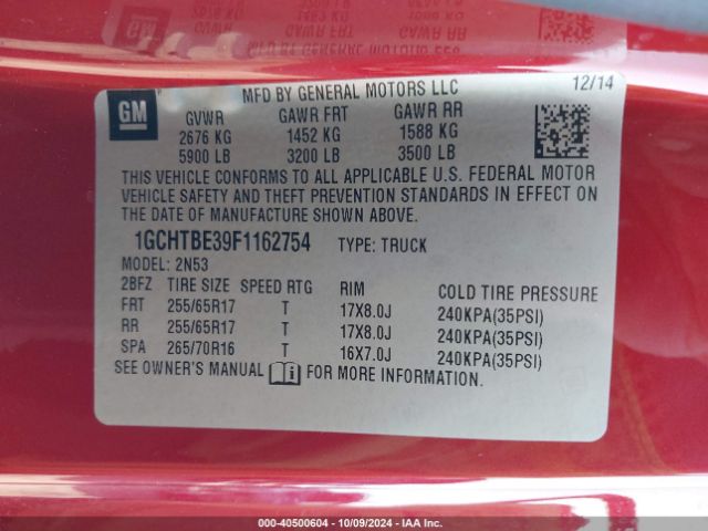 1GCHTBE39F1162754 Chevrolet Colorado Lt
