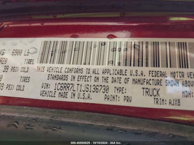1C6RR7LT1JS136730 RAM 1500 Lone Star Silver  4x4 5'7 Box
