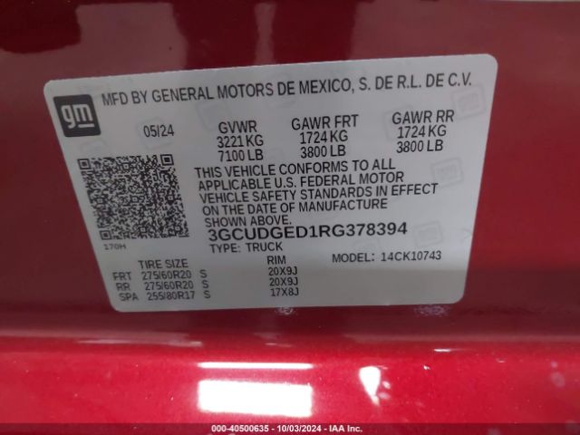 3GCUDGED1RG378394 Chevrolet Silverado 1500 4wd  Standard Bed Ltz