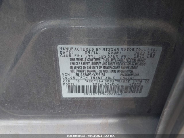 Nissan SENTRA SV 2017 3N1AB7AP9HY207168 Image 9