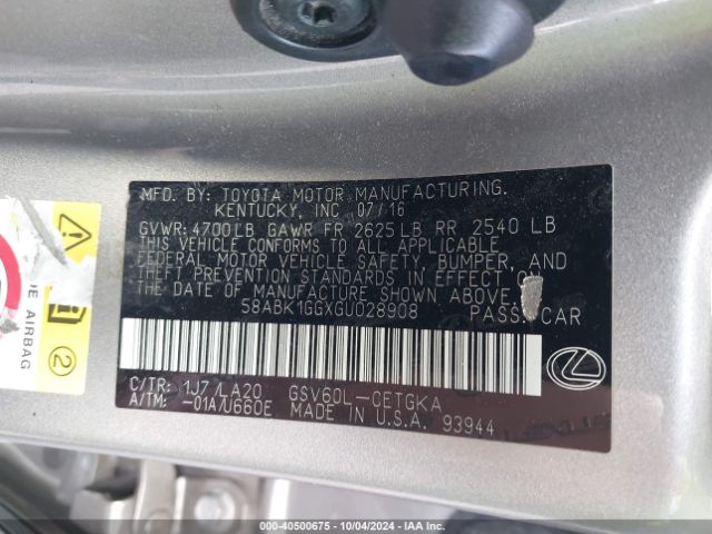 58ABK1GGXGU028908 Lexus ES 350
