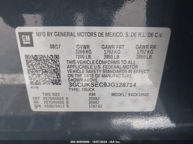 3GCUKSEC9JG128714 Chevrolet Silverado 1500 1lz