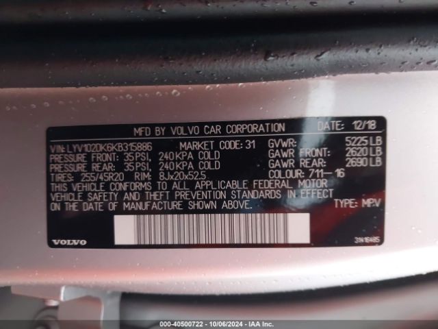 LYV102DK6KB315886 Volvo Xc60 T5 Momentum