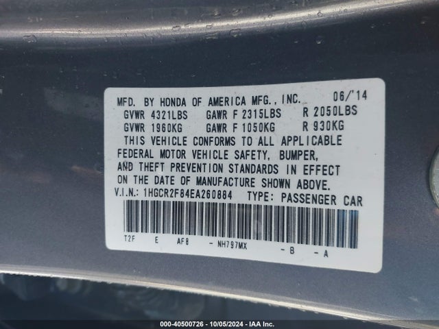 Honda Accord Ex-l 2014 1HGCR2F84EA260884 Image 9