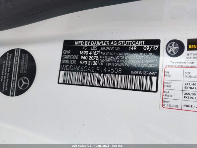 WDDPK6GA2JF149508 Mercedes-Benz Amg Slc 43