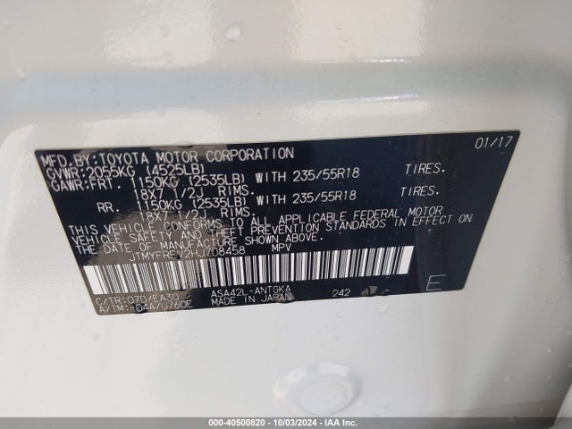 Toyota Rav4 Limited 2017 JTMYFREV2HJ708458 Image 9