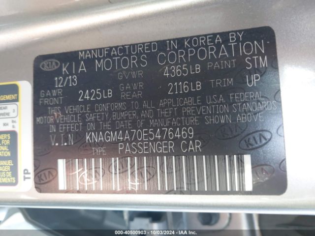 KNAGM4A70E5476469 KIA Optima Lx