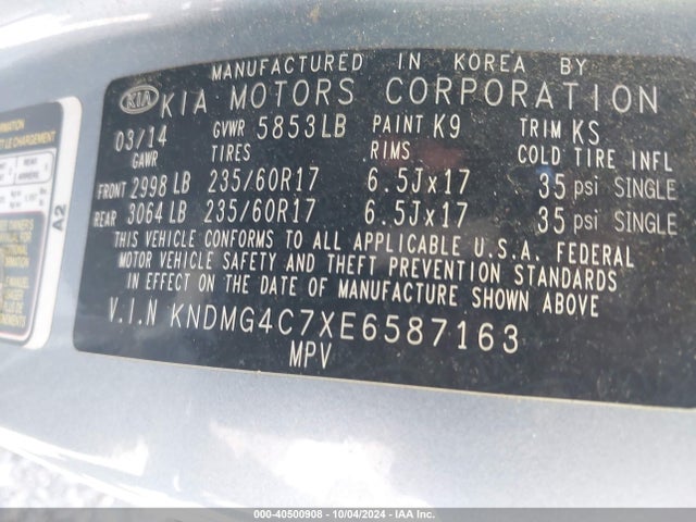 KIA SEDONA LX 2014 KNDMG4C7XE6587163 Image 9