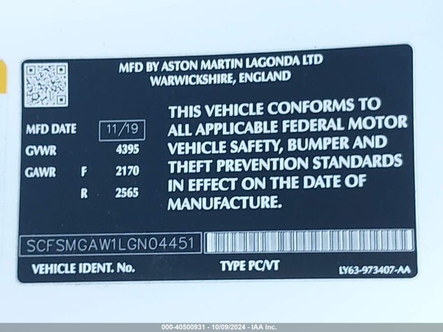 SCFSMGAW1LGN04451 Aston Martin Vantage
