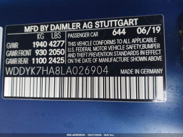 2020 MERCEDES-BENZ AMG GT WDDYK7HA8LA026904 Photo 8