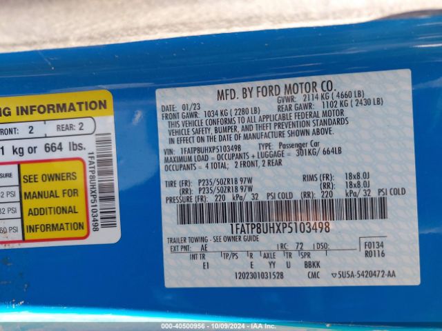 1FATP8UHXP5103498 Ford Mustang Ecoboost Premium