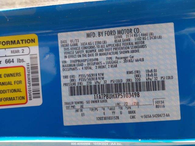 1FATP8UHXP5103498 Ford Mustang Ecoboost Premium