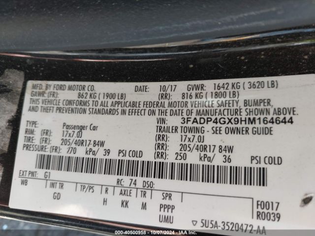 3FADP4GX9HM164644 Ford FIESTA ST