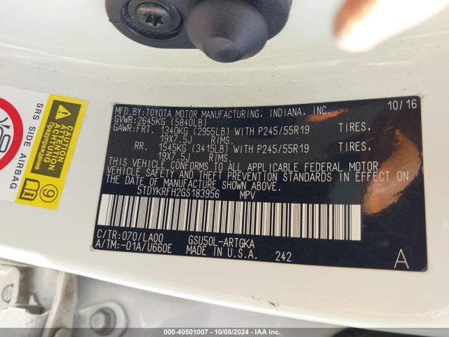 5TDYKRFH2GS183956 Toyota Highlander Limited V6