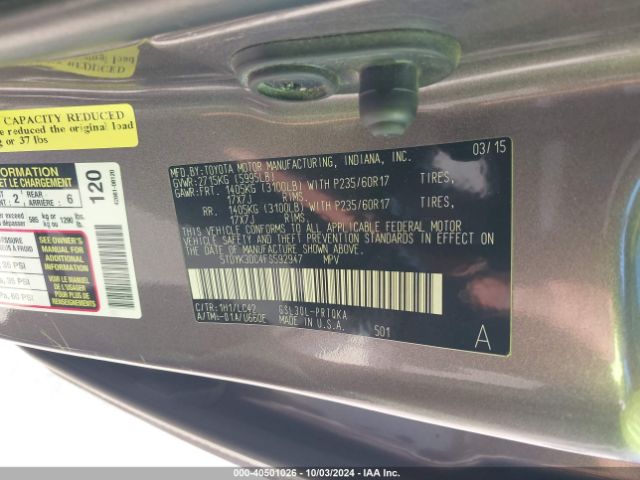 5TDYK3DC4FS592947 Toyota Sienna Xle 8 Passenger