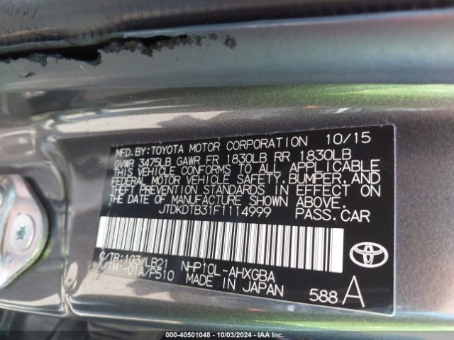 JTDKDTB31F1114999 Toyota Prius C Four