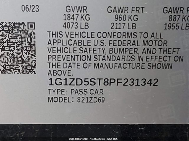 1G1ZD5ST8PF231342 Chevrolet Malibu Fwd 1lt