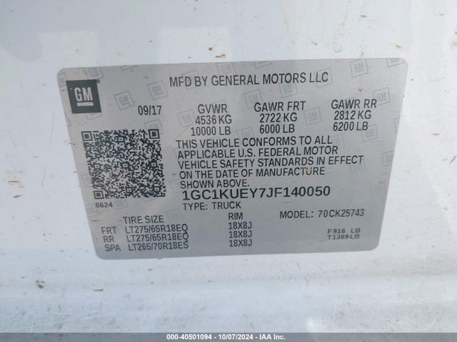 1GC1KUEY7JF140050 Chevrolet Silverado 2500hd Wt