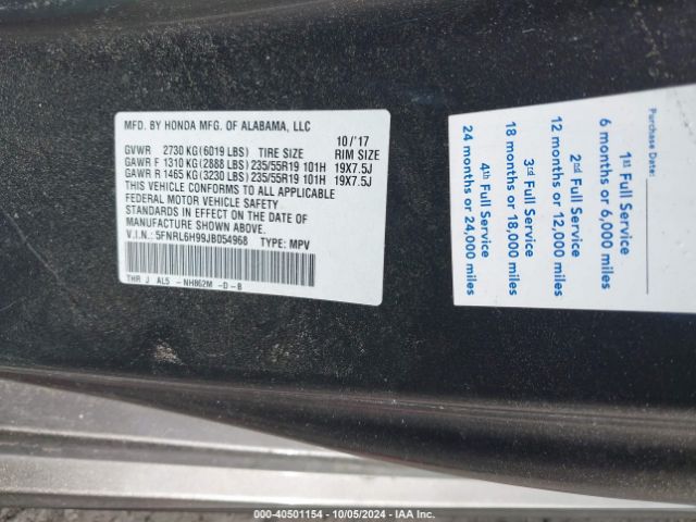5FNRL6H99JB054968 Honda Odyssey Elite