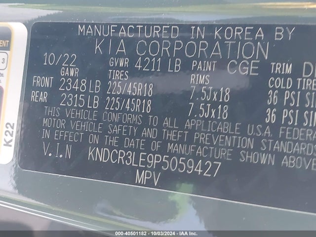 KNDCR3LE9P5059427 KIA Niro Ex Touring