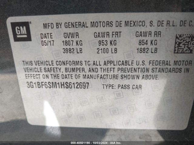 3G1BF6SM1HS612697 Chevrolet Cruze Premier Auto