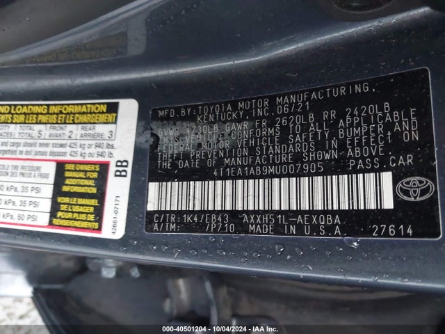 4T1EA1AB9MU007905 Toyota Avalon Xse Hybrid