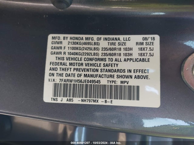Honda CR-V EX 2018 7FARW1H56JE049545 Image 9