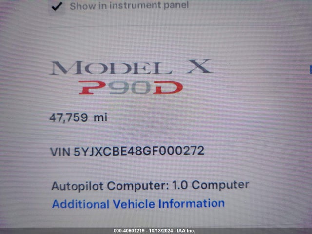 Tesla Model X 75d/p100d/p90d 2016 5YJXCBE48GF000272 Image 15