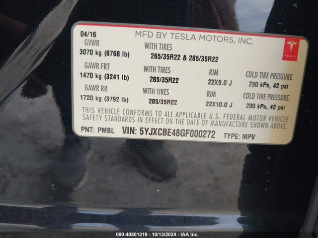 2016 TESLA MODEL X 5YJXCBE48GF000272 Photo 8