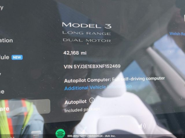 5YJ3E1EBXNF152469 Tesla Model 3 Long Range Dual Motor All-wheel Drive