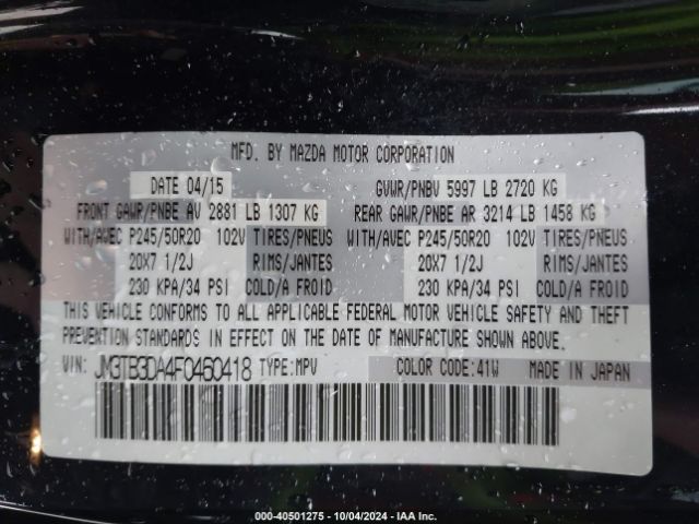 JM3TB3DA4F0460418 Mazda Cx-9 Grand Touring
