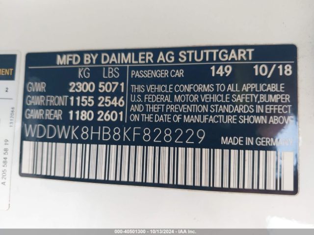 WDDWK8HB8KF828229 Mercedes-Benz Amg C 63 S