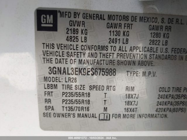 3GNAL3EK9ES675988 Chevrolet Captiva Sport Lt